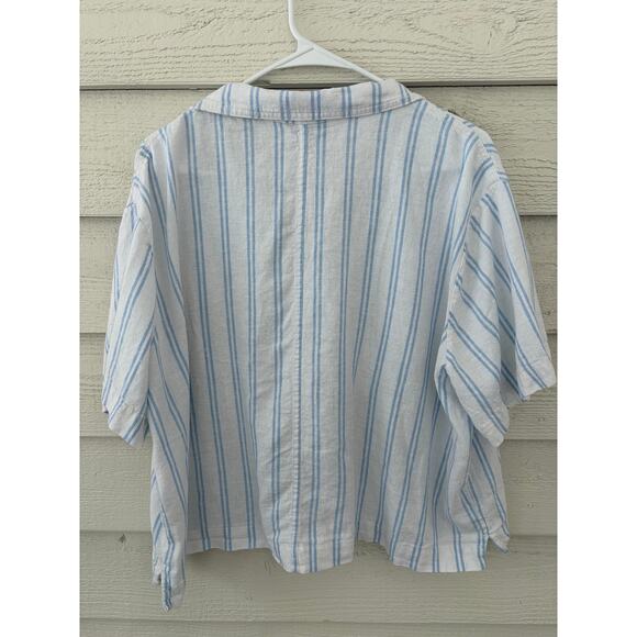 Buffalo David Bitton XXL Blue White Striped Linen Blend Button Down Shirt - Picture 8 of 8
